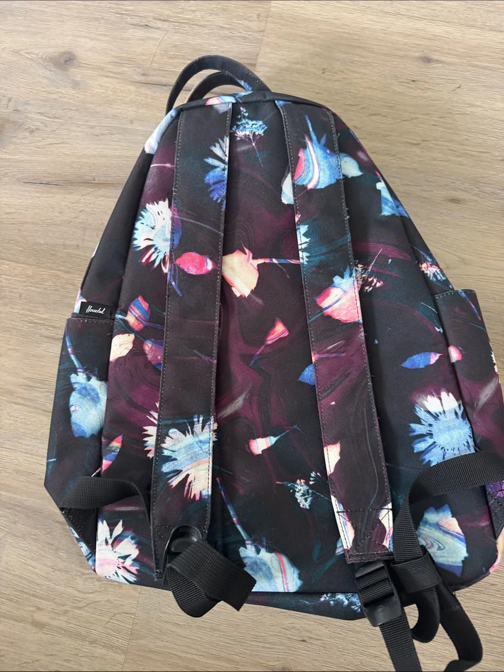 Herschel Supply Company Black Backpack with Blue and Pink Floral Accents